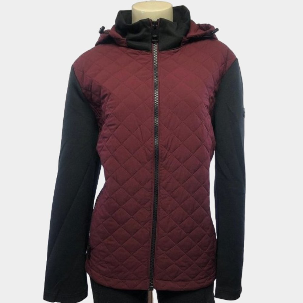 Andrew Marc Mixed Media Diamond Quilted Burgundy & Black Jacket Size XL
